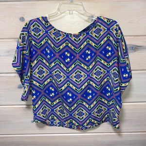 Colorful boho print oversized crop top size small